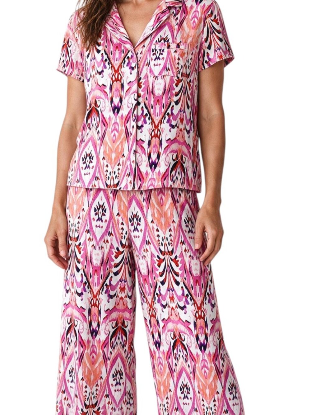 SOMA Pink Cool Nights Short Sleeve Pajama Top & Pants - 2 Pieces - Large